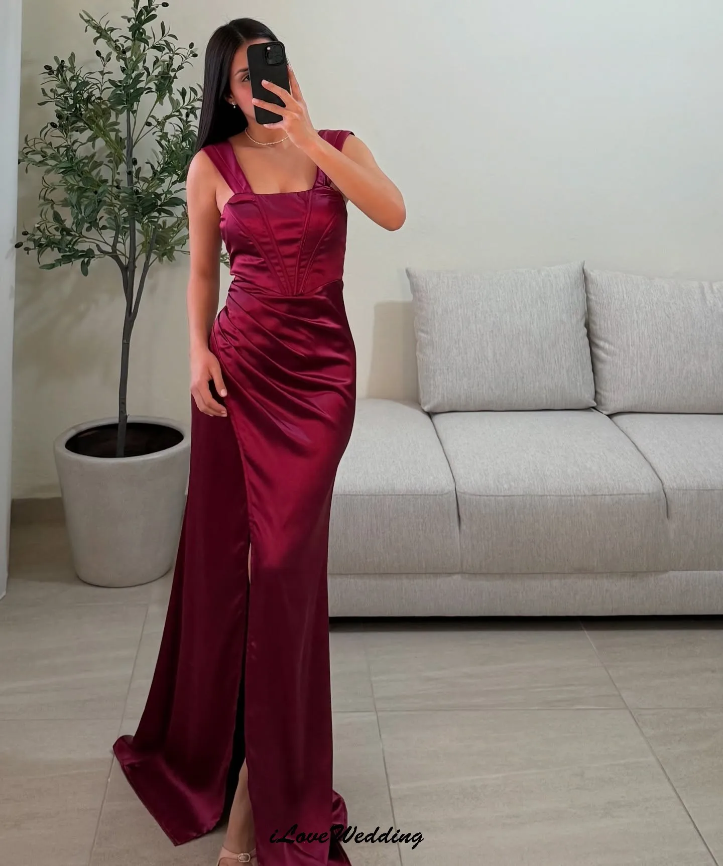 Burgundy Prom Dresses 2025 Elegant Wedding Party Dress Satin Sleeveless Bridesmaid Dress Floor Length Evening Dresses Customized