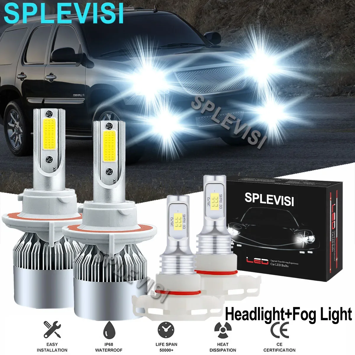 4x LED Pure White Headlight Fog Light Bulbs 6000K  For GMC Yukon 2007-2014 Ford Explorer Sport Trac Adrenalin 2008 2009-2010