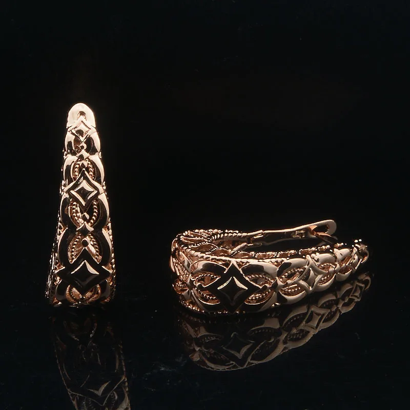 FJ Women U على شكل 585 لون ذهبي وردي مجوهرات الحفلات أقراط متدلية #4