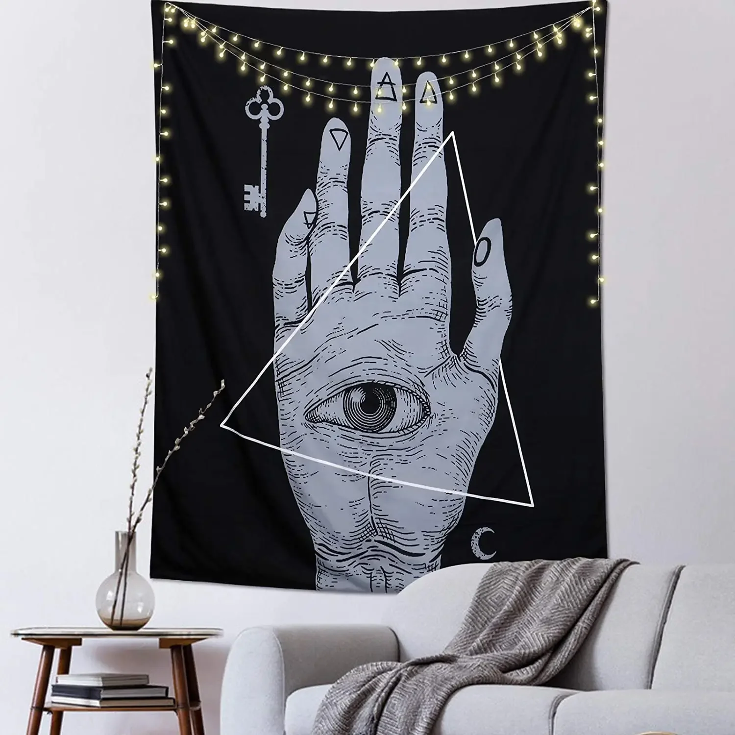 Black Wall Hanging Decor Evil Eye And Hand Mystic Key Indian Hippie Bohemian For Room Bedding By Ho Me Lili Tapestry