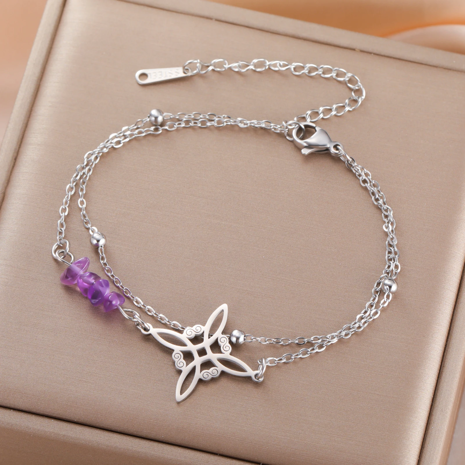 COOLTIME Amethyst Hexenknoten Armband für Frauen Edelstahl Gold Farbe Hexe Schmuck Geschenk Großhandel – Detail 2