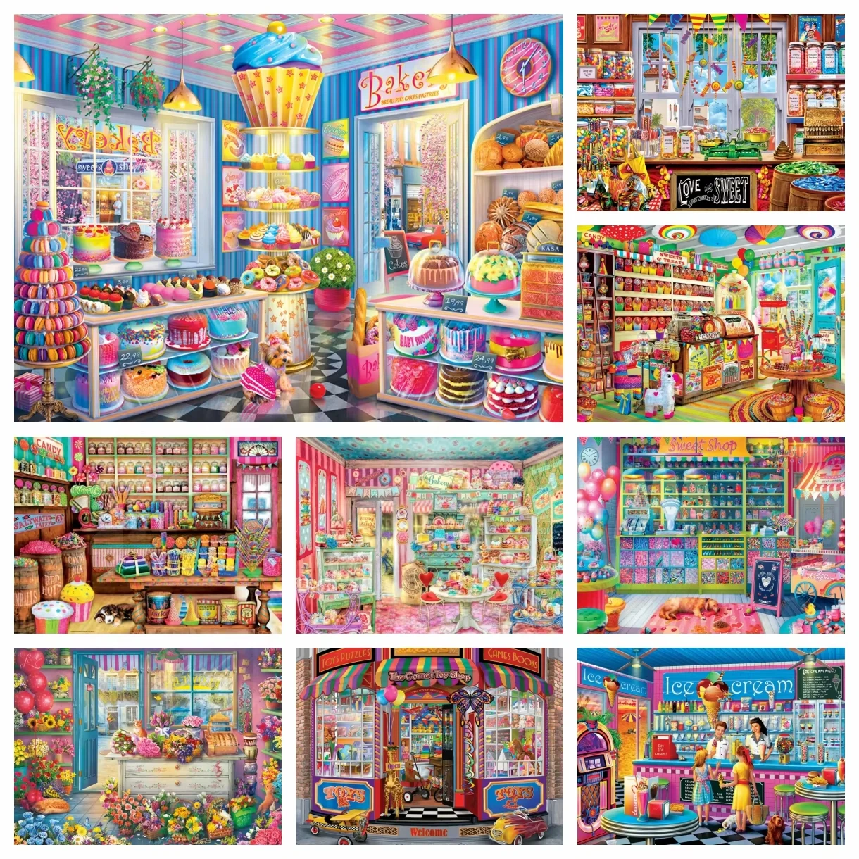 Cupcake-Bäckerei Diamant-Malerei Haus Kreuzstich-Sets 5D DIY Diamant-Mosaik Landschafts-Stickerei Kuchen Wanddekoration