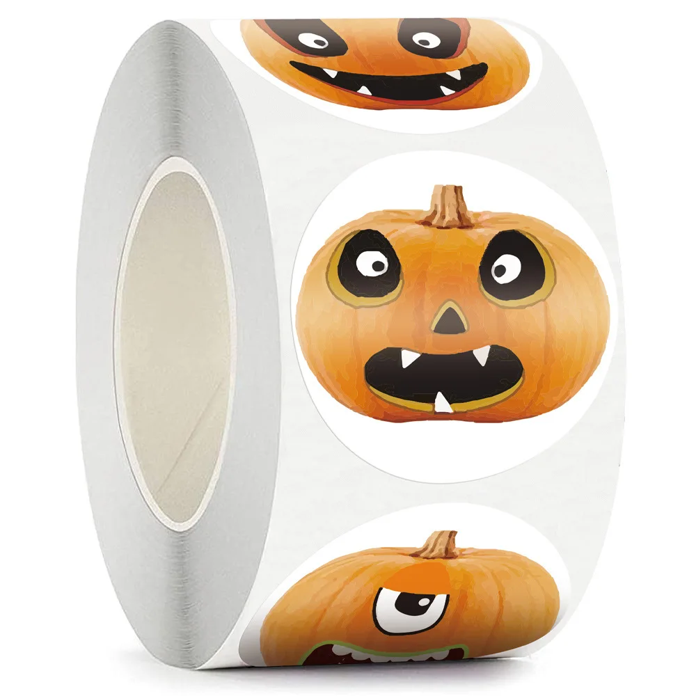 500Pcs/roll variouspumpkin designs, cartoon Halloween, thank you, cute expression, party, sealed labels, stationery stickers