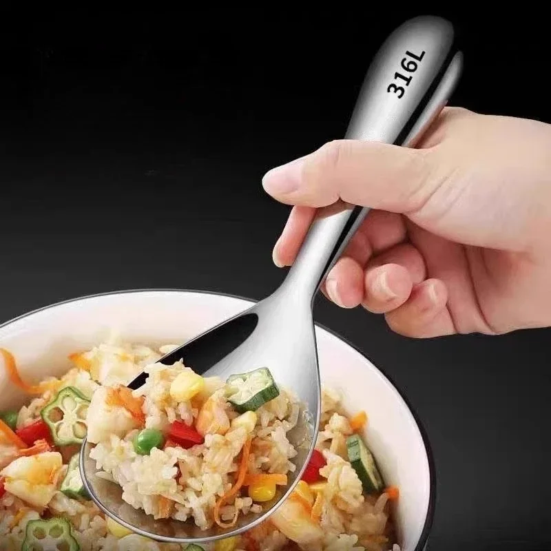 

316 Stainless Steel Rice Spoon One - Piece Molding Food - Grade Rice Scoop Extra-thick and Not Sticky When Serving Rice