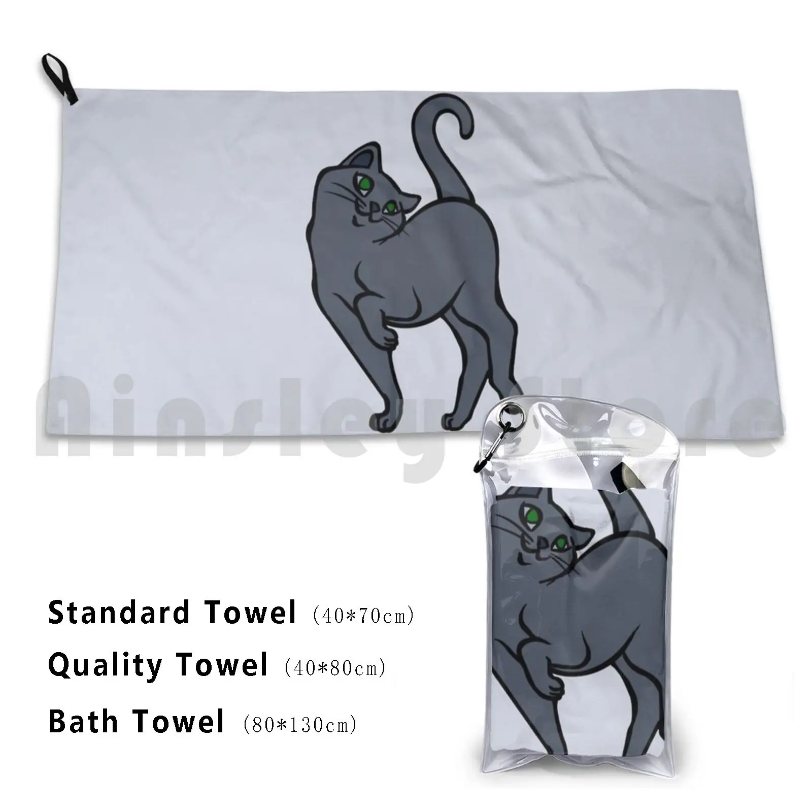 Begging For Pettings Russian Blue Style Custom Towel Bath Towel Gray Cat Grey Cat Smoke Smoky Gray Smoky