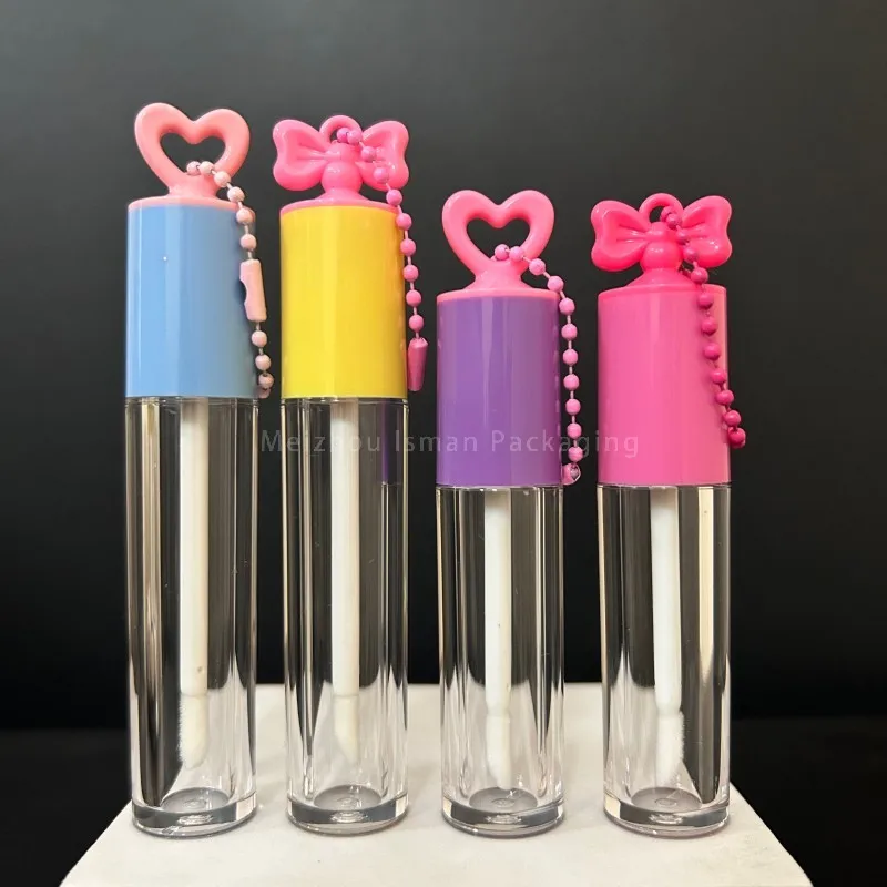 

50Pcs New 3ml 5ml Heart Bow Shaped Lip Gloss Tubes Cute Love Butterfly Cap Liquid Lipstick Lipgloss Bottle Tube With Key Chain