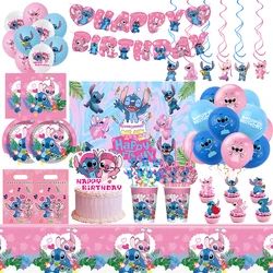 Disney Lilo Stitch Dekoracja urodzinowa Dzieci Stitch Zestaw zastawy stołowej Anielskie balony Happy Banner Supplies For Girl Favor