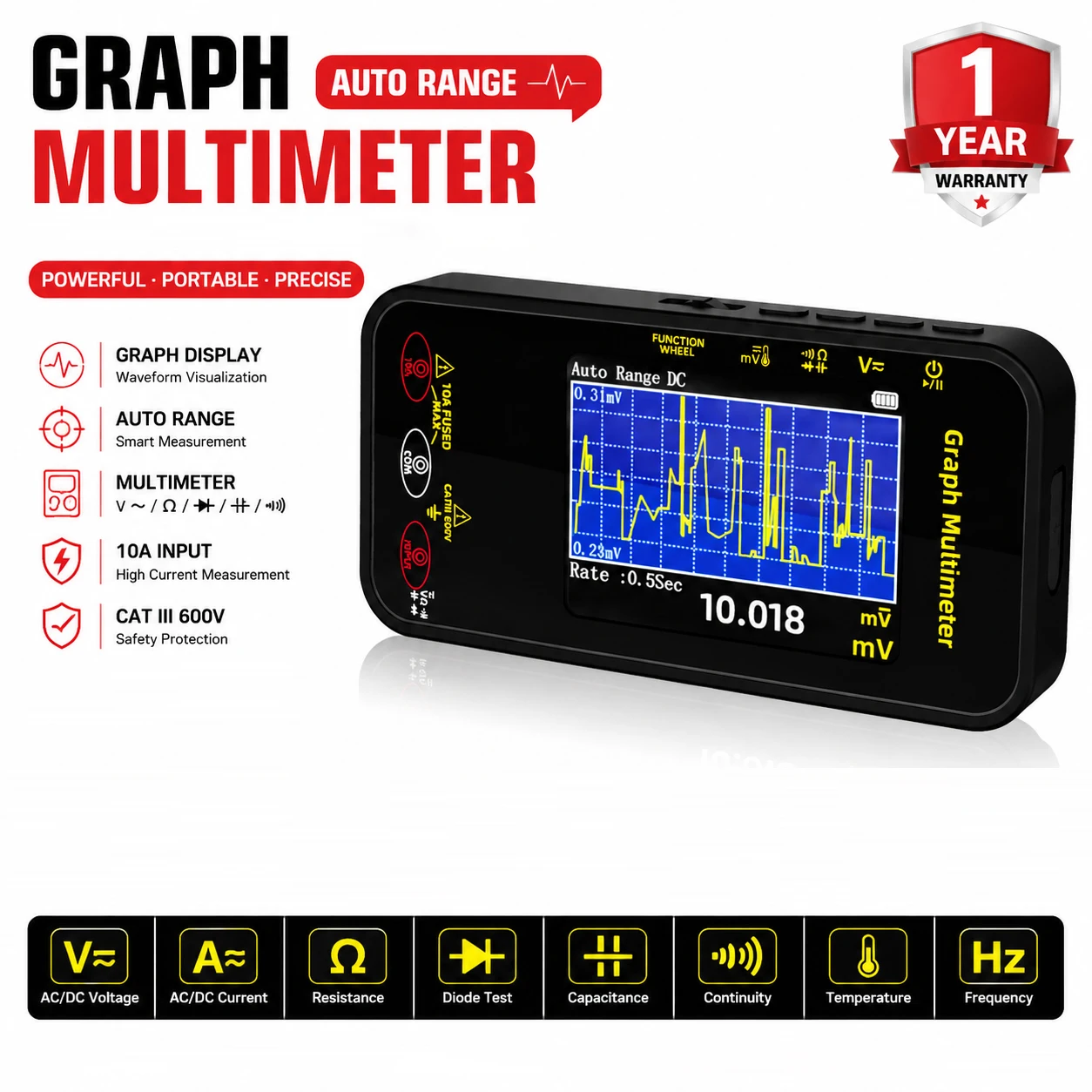 GRAPH Digital Multimeter, Voltage Waveform Recording, Temperature Testing, Current, The Screen Can Be Rotated For Display