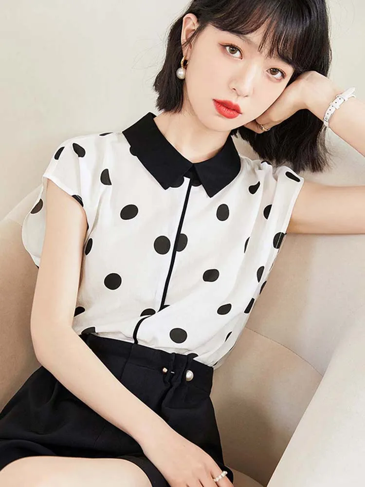 

Women's Casual Polka Dot Printed Chiffon Blouse Temperament All-match Female Clothing Commuting Versatile Shirt