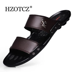 캐주얼 유명 브랜드 남성용 샌들 신발 슬리퍼, 여름 플립 플롭 비치 슈즈, 가죽 샌들, Zapatos hombre