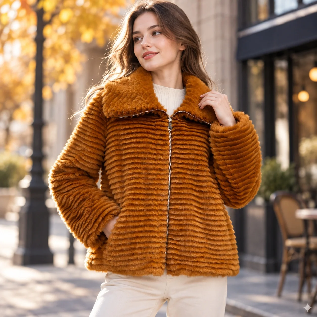 Loose Fit No Hood Coat Regular Length with Chinese Style Gradient Pattern Long Sleeve Cuff Elegant Commuting Autumn Women Coat