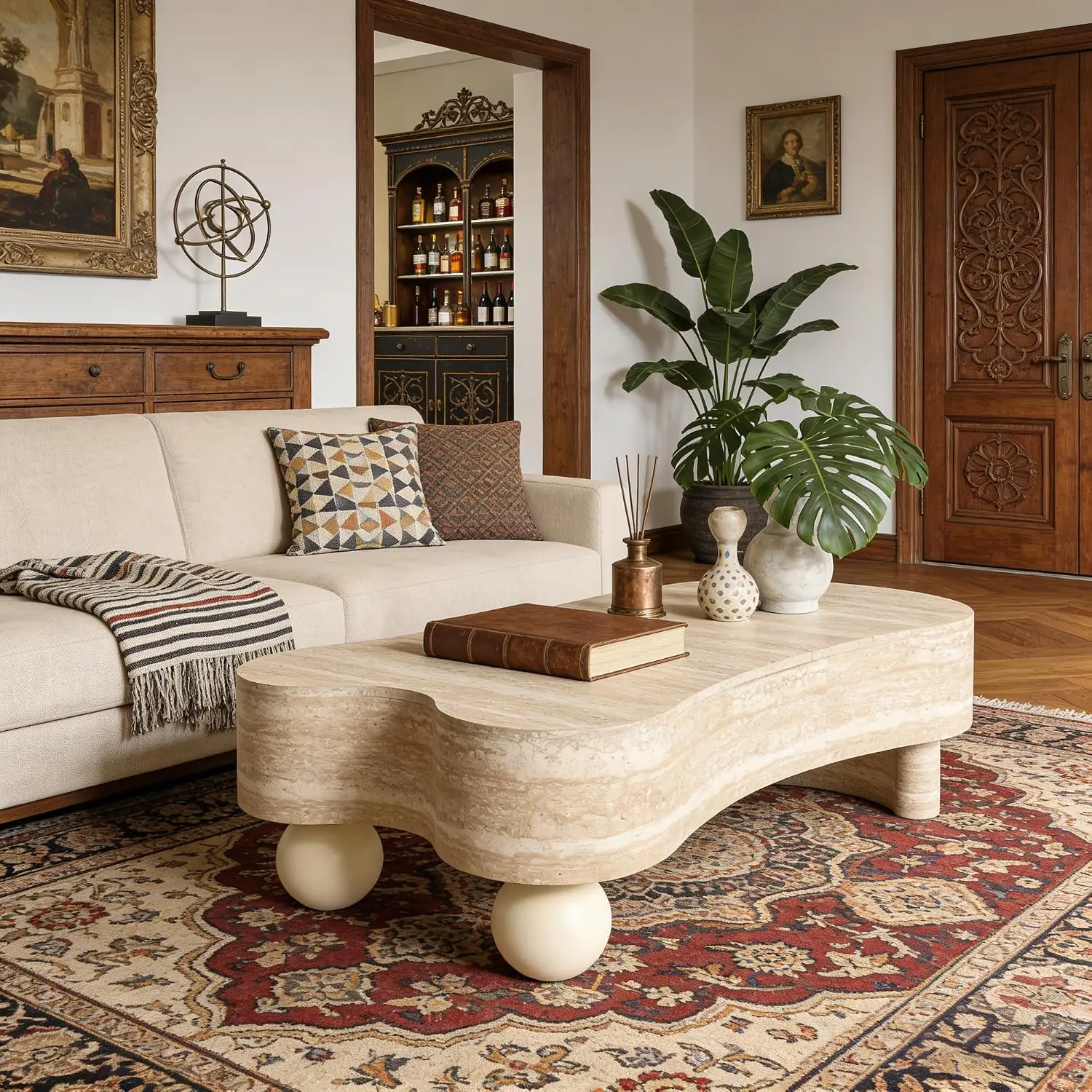 47 inch Beige Faux Marble Coffee Table with Storage, Unique Cloud Center Table with Flip Top, Hidden Storage, Custom