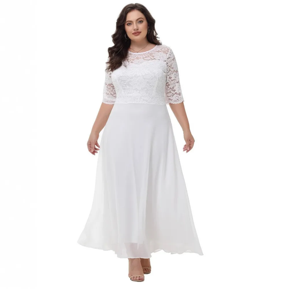 Plus Size Women's New Lace Chiffon Patchwork Dress Elegant Fashion Formal Occasion Long Bridesmaid Evening Party Dress 2024 New