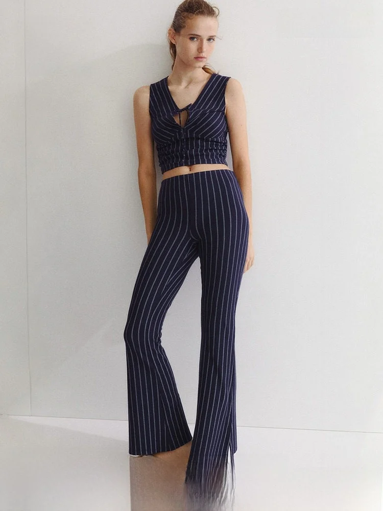 

Женские модные повседневные брюки H&M: весенние свободные брюки с завышенной талией, расклешенные леггинсы из хлопково-полиэстеровой смеси, прямой крой