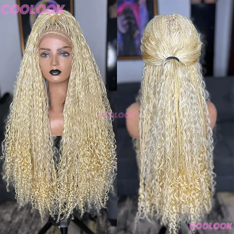 

32 "Бохо Косы Кружевные Парики Синтетические Полные Кружевные Плетеные Парики Для Чернокожих Женщин Без Узлов Коробка Плетение Парики 613 Богемия Белый Парик