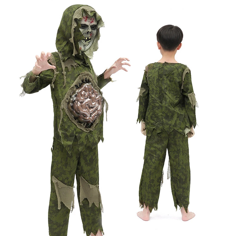 

Halloween Kids Cosplay Swamp Zombie Ghost Spooky Costume Outfits Children Scary Clothes Trick or treating Party Dress Up