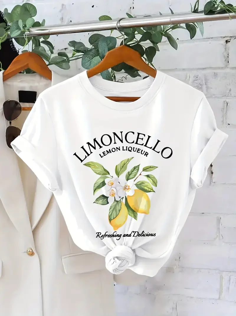 

Women's Plus Size T-Shirt Original Design Fashion Flower Letter Pattern Print Women's Casual Soft Round Neck Short Sleeved Tops