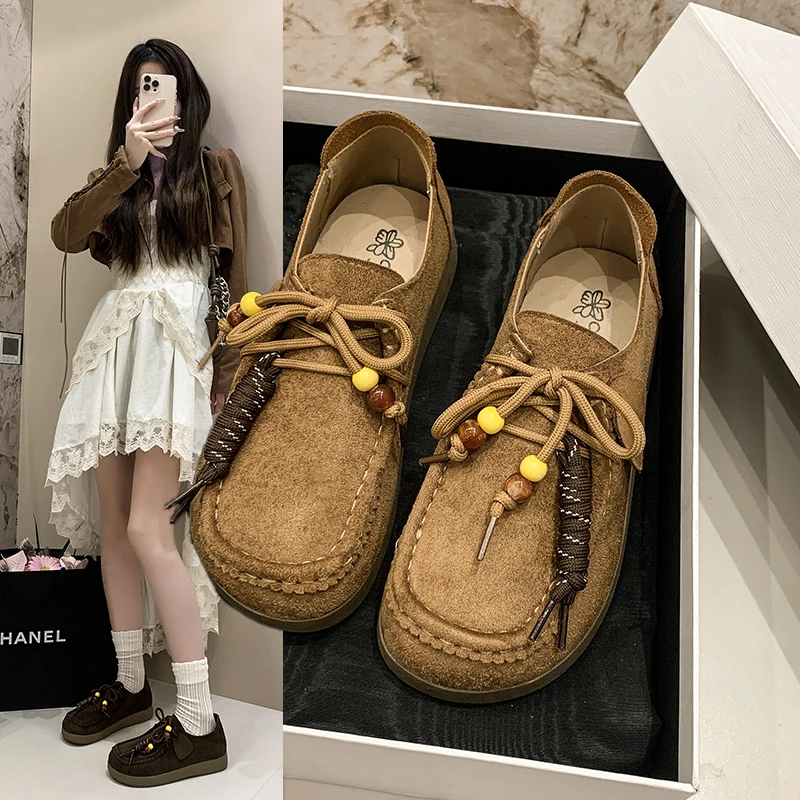 

Женские кроссовки на плоской подошве в стиле ретро, новинка 2025, весенне-осенние кроссовки для отдыха, женские туфли с круглым носком и бусинами для женщин