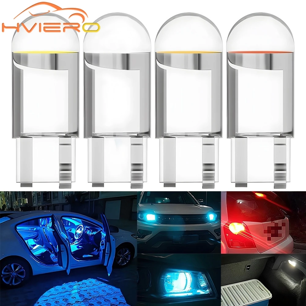 

4X Car Bulb 3000K 6000K Wedge License Plate Map Dome Festoon Light Lamp T10 W5W 194 Glass Housing Cob LED White Blue Red Yellow