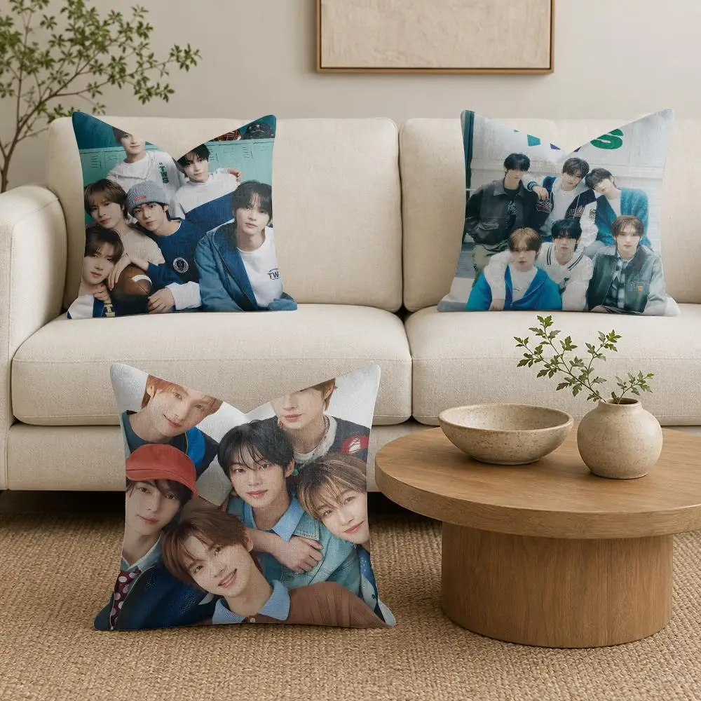 Kpop Band T-TWS Cushion Cover Organic Linen Square Pillow Case Durable Non-Allergenic And Kind To Skin