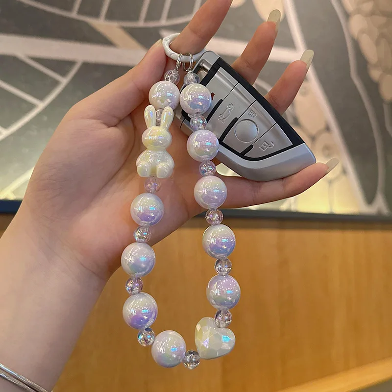 Phone Anti-lost Lanyard Key Short Wrist Pendant Colorful Macaron Bowknot And Round Bead Pendant Women\'s Hand-held Chain Mobile P