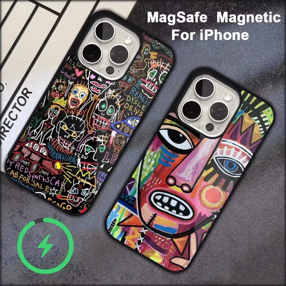 B-Basquiats-S Art Phone Case  For iPhone 16,15,14,13,12,11,Pro,Max,Plus,Mini, Magsafe,Magnetic Wireless Charging Case