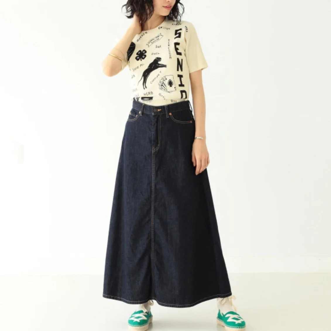 

Юбка миди из денима с высокой талией, А-силуэт, винтажная, приталенная, весна-лето, из смесового хлопка, для повседневной носки, с карманами, женская