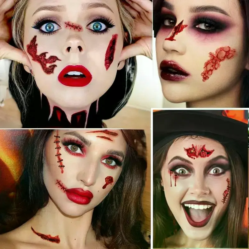 ملصقات وشم مؤقت لندبات الهالوين، وشم الندبات، وبقع الدم، وزي الجرح، والاحتفال بالمهرجانات، والمكياج، ووجه الذراع، 10 ق #3