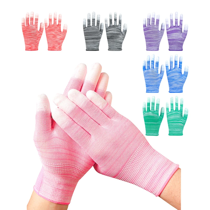 1 paio di guanti flessibili a righe immerse 13 aghi guanti sicuri da lavoro funzionamento senza polvere guanto rivestito in PU ad alta elasticità