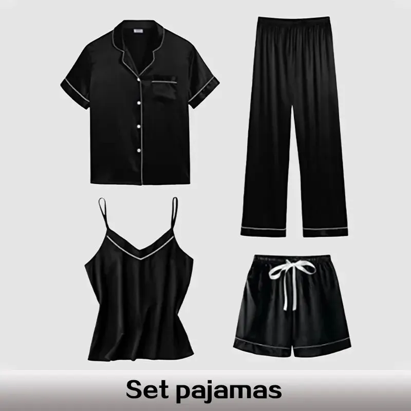 Four Pieces Women\'s Fashion Pajama Set Women Home Solid Color a Variety of Outfits for Home Pajama Set