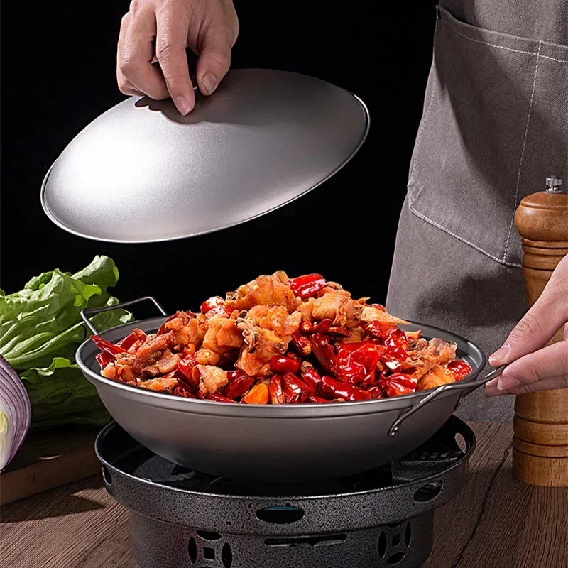 

Титановая уличная маленькая сухая кастрюля с крышкой, двойная ручка, сковорода для кемпинга, пикника, спиртовая плита, индукционная плита, легкая сухая кастрюля