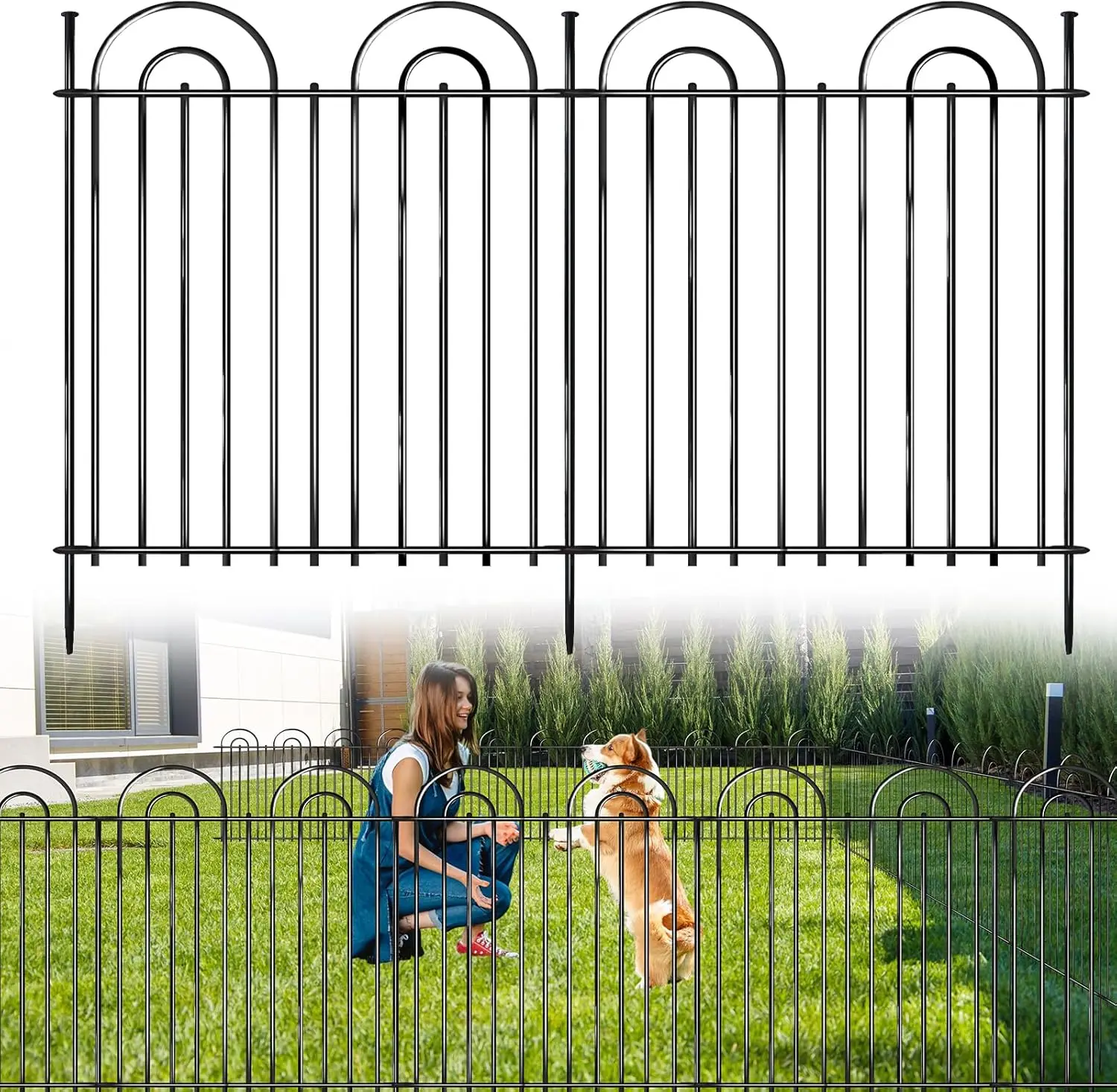 

25-Panel No-Dig Garden Fence, 24in Tall x 50ft Long, Rustproof Metal Wire for Yard and Patio