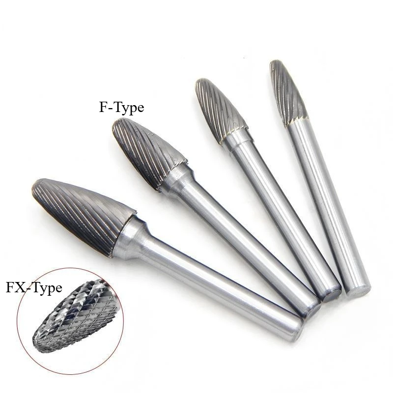 F-Type Tree Head Tungsten Carbide Rotary File Drill Face Milling Carving Bit Tool Point Burr Die Grinder Abrasive for Metal Wood
