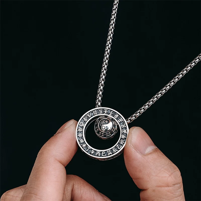 Trendy Tai Chi Eight Diagrams Bead Pendant Men Jewelry Ten Heavenly Stems Twelve Terrestrial Branches Buckle Necklace Male