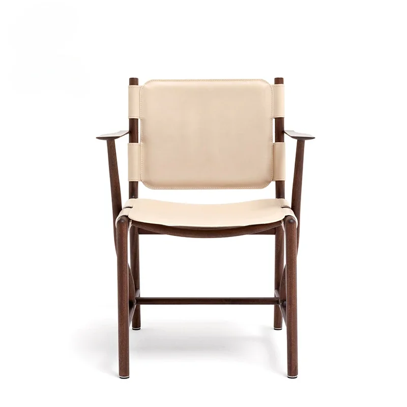 Nordic home minimalist dining chair sales office hotel restaurant high back chair hard leather solid wood designer chair