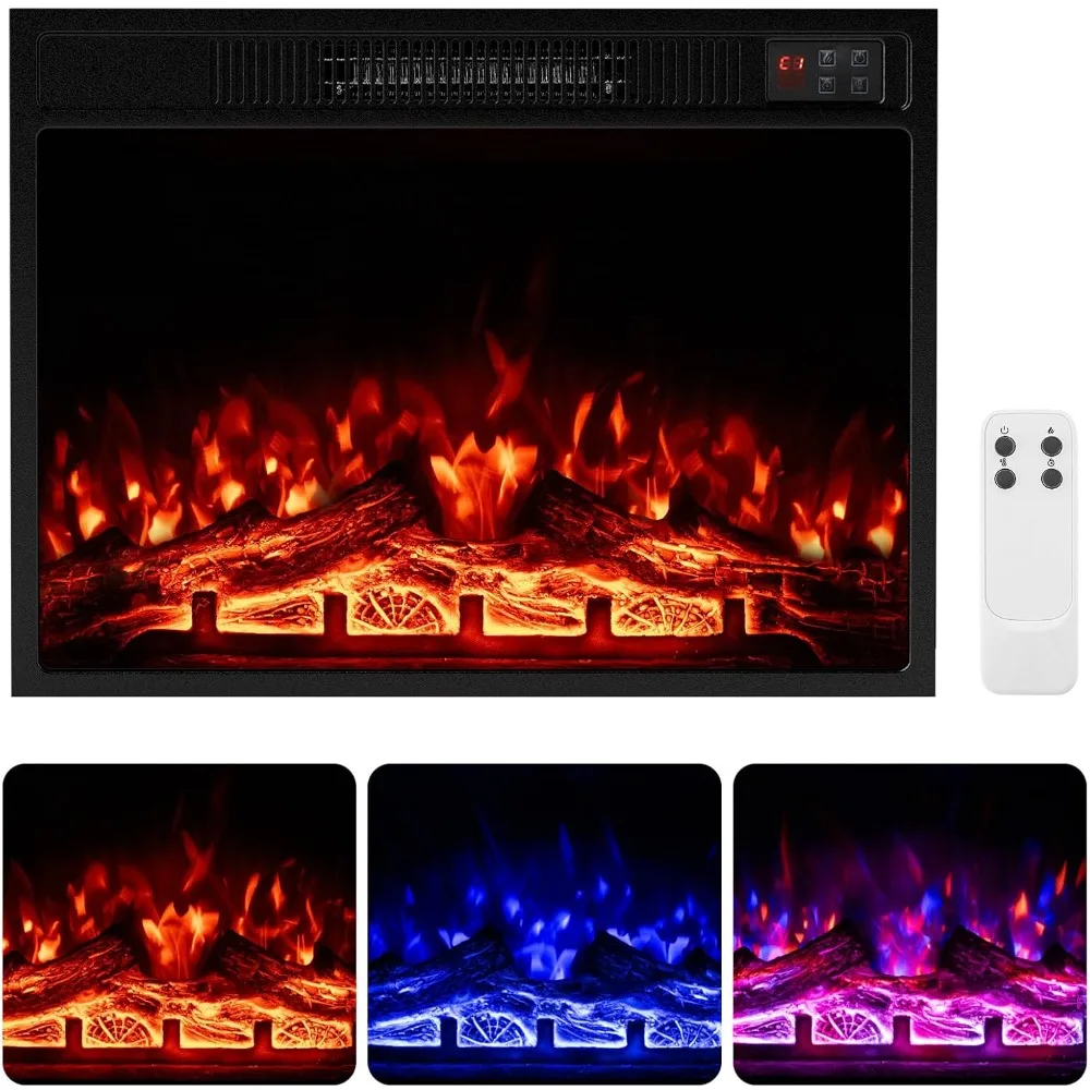 

23 Inches Electric Fireplace Insert, 750W/1500W Fireplace Heater with Remote Control, Adjustable Flame Color & Brightness