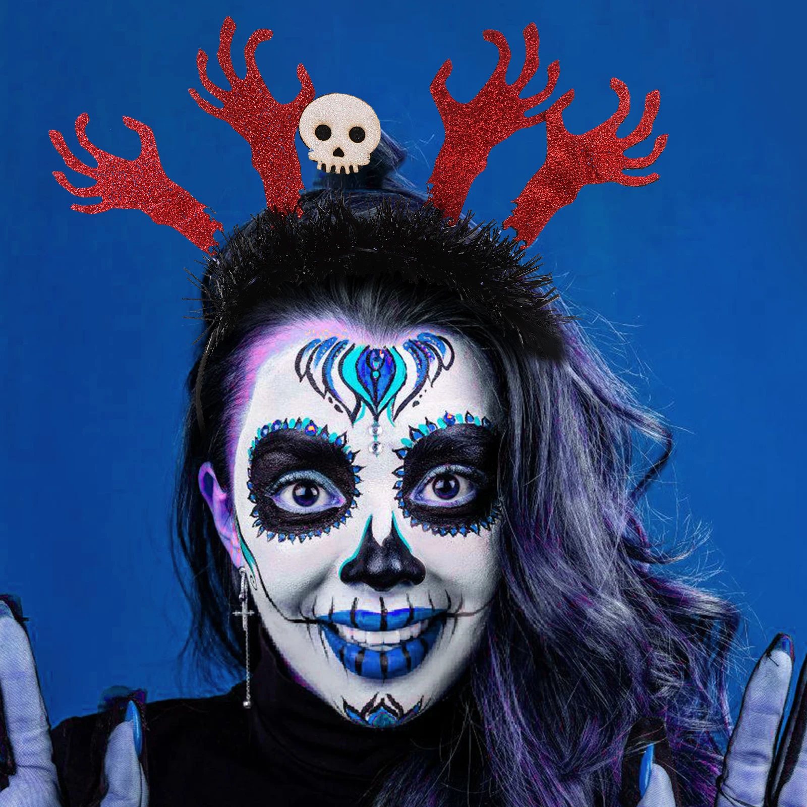 

Hand Headband Halloween Headdress For Women Party Cosplay Costume Glitter Felt Hair Accessory Carnival Wearable Prop