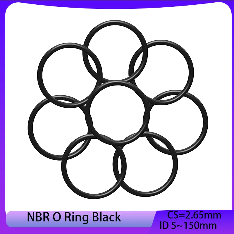 

NBR O Ring Gasket Nitrile Rubber Round O Type Corrosion Oil Resist Sealing Washer Black Thickness CS 2.65mm ID 5~150mm 10Pcs