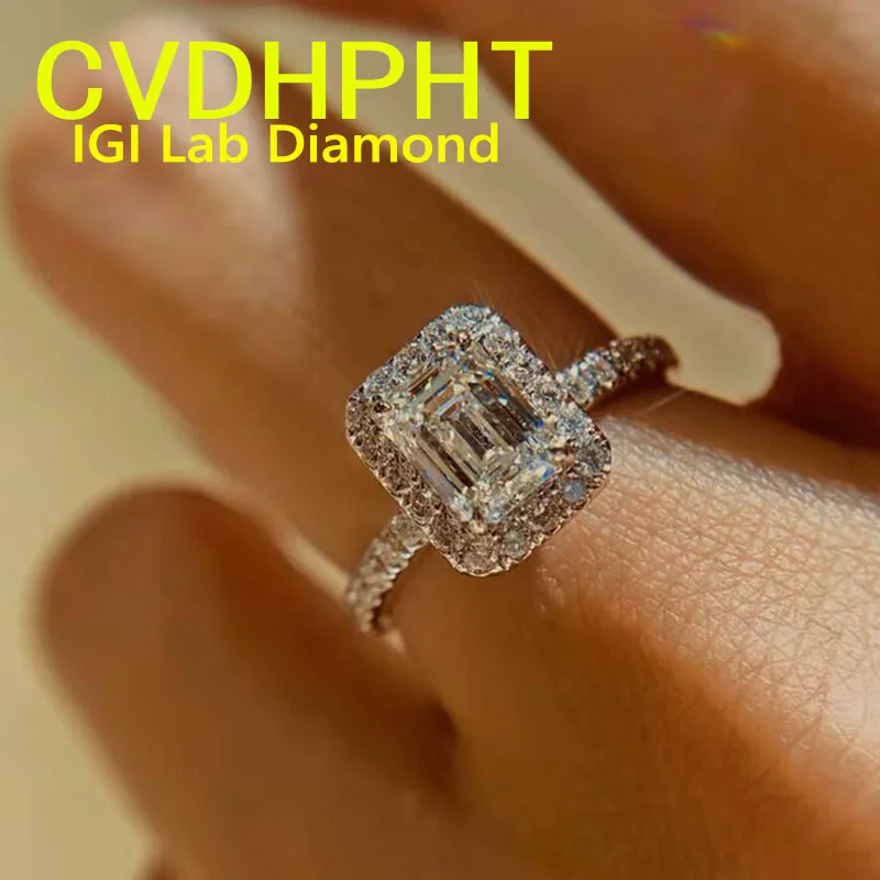 

IGI Lab Растущее кольцо с бриллиантом Изумрудная форма D Цвет 1, 2, 3 карата Твердое кольцо из белого золота 9 карат Обручальное кольцо с бриллиантом Заводские помолвки