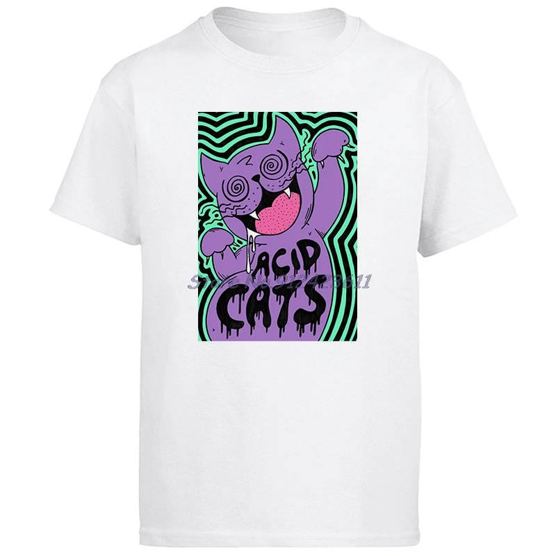 Fashion New Shirts And T-Shirts Acid Cats Graphic T Shirts Summer Big Size Short Sleeve T Shirt Cotton Mens Print T Shirt