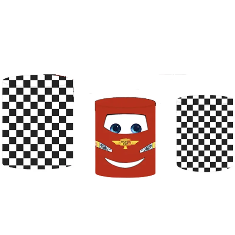 Lightning McQueen Cars Round Backdrop And 3 Cylinder Covers Background Photography Baby Shower Birthday Party Decoration Plinth