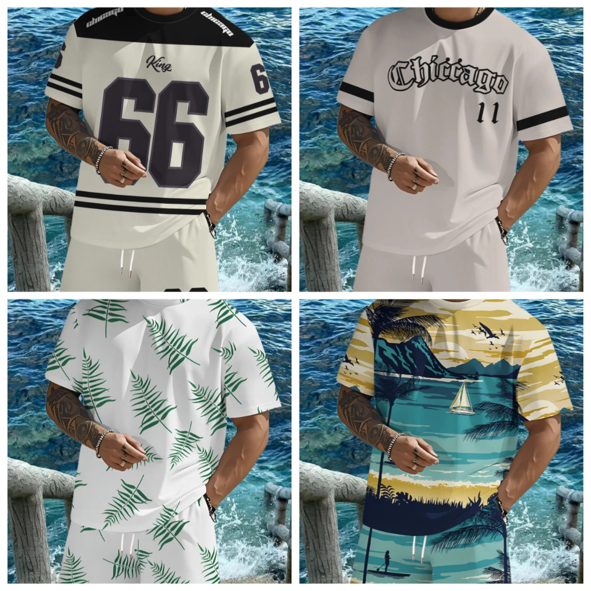 

2025 Latest Hot T-shirt Set 3D Vacation Style Trendy Various Elements Fashionable Street Men's Set Summer Top Shorts Breathable