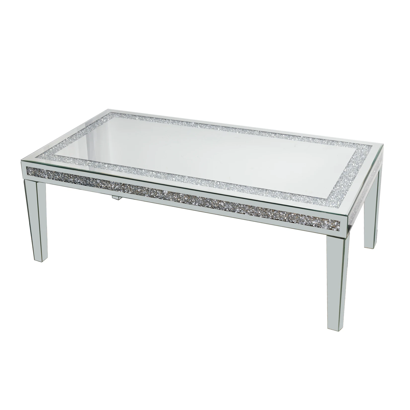 

Cafe Tables Large Rectangular Diamond Mirrored Crystal Coffee Table for Living Room Furniture