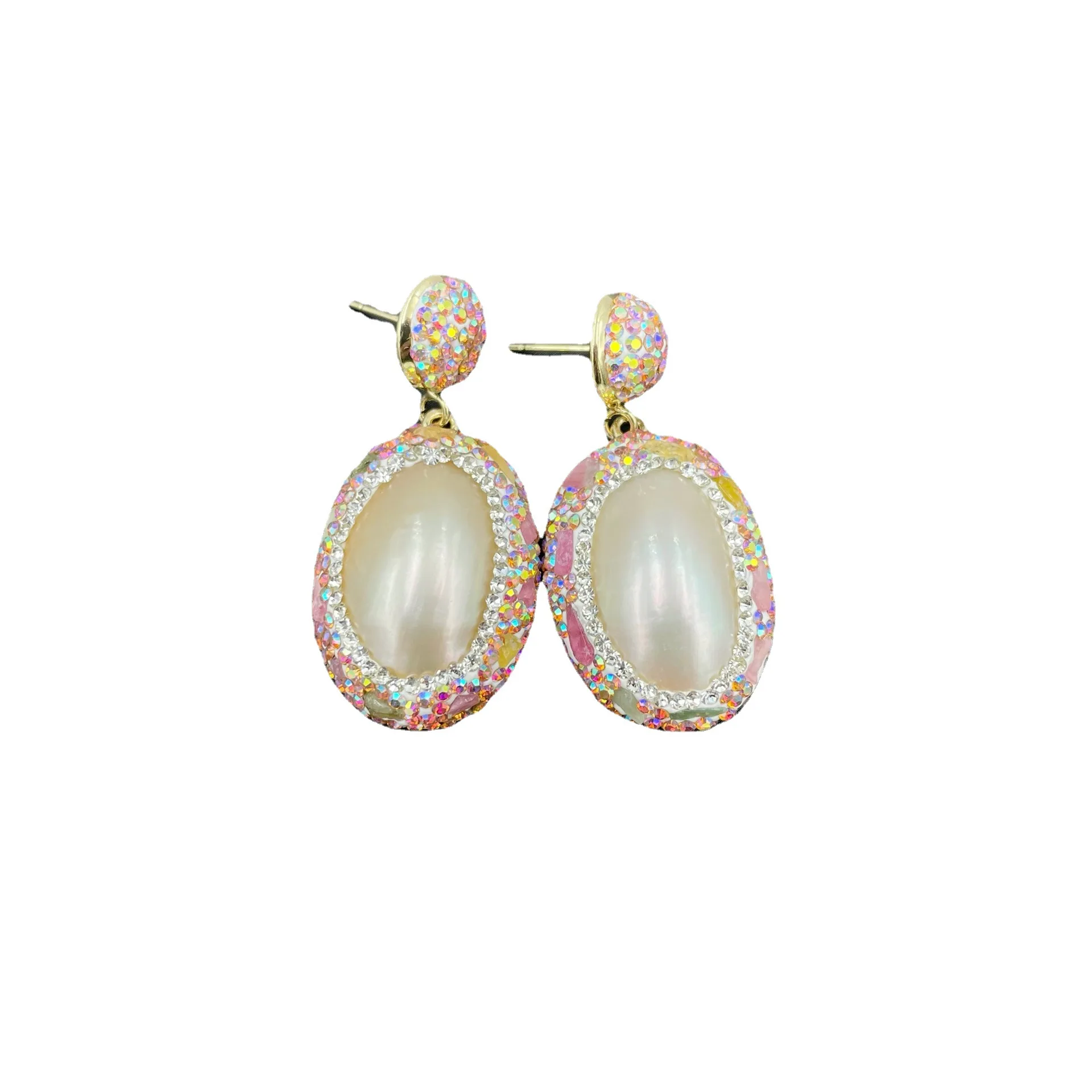 

Natural deep-sea pearl horse shell earrings, handmade inlay craftsmanship, European light luxury earring