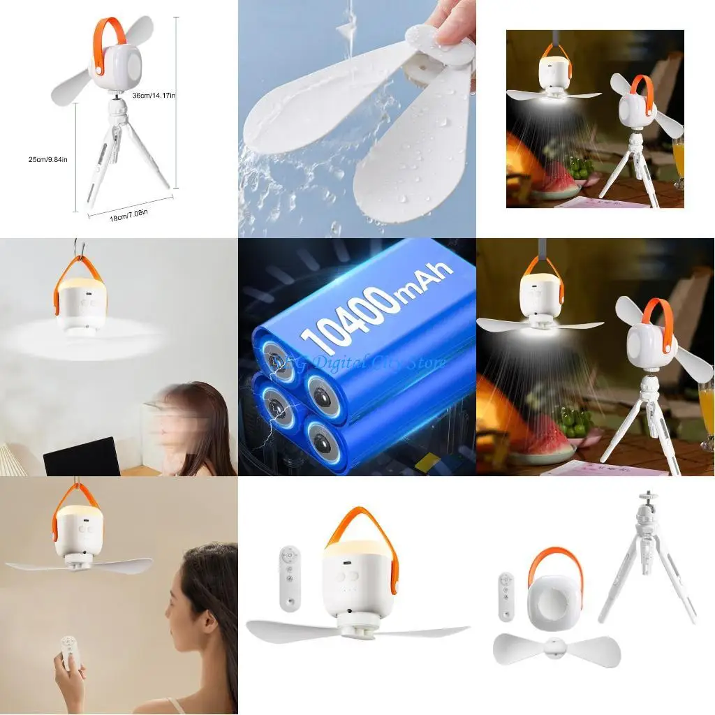 

U75B White Camping Fan 10400mAh Battery, Detachable Design, Outdoor Use Quiet Operate