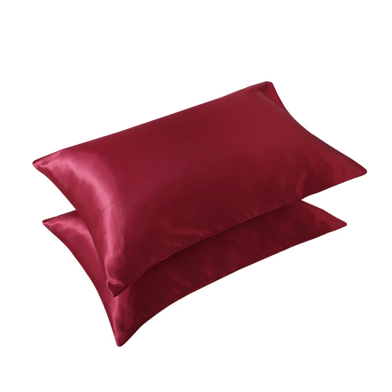 Queen Simulated Silk Pillowcase 100% Polyester Satin Pillowcase Simple Style Solid Color Envelope Closure Soft