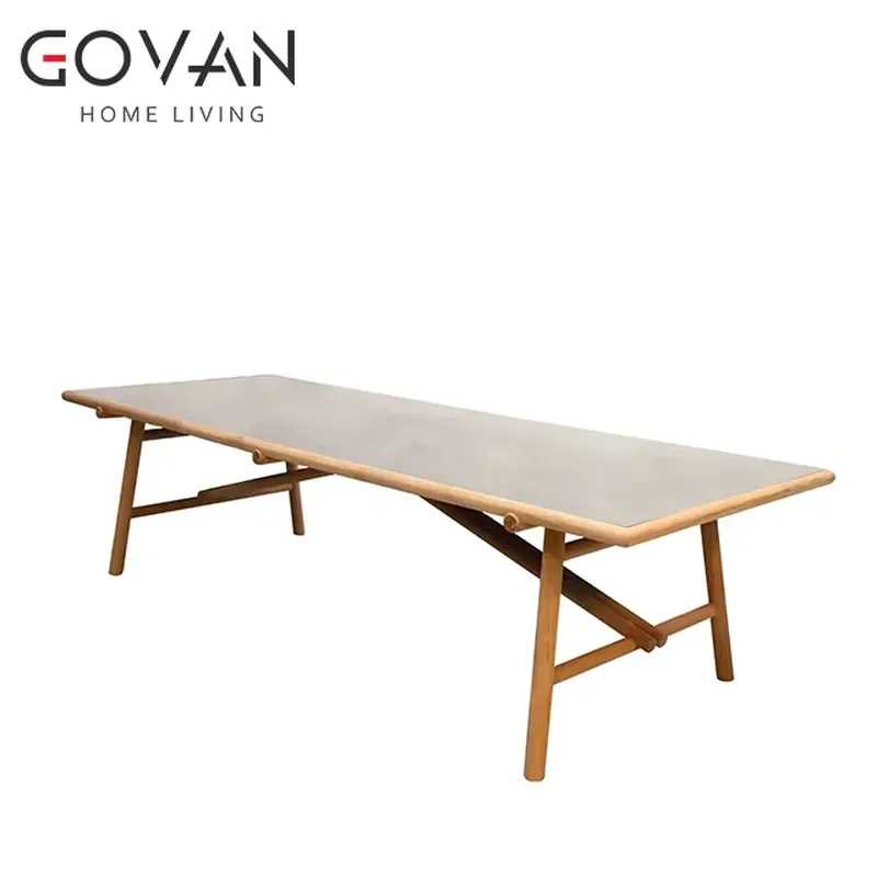Quality Modern Solid Wood Outdoor Rectangular Dining Table Teak/Aluminium Frame Customized Color for Hotel Villa Living Room