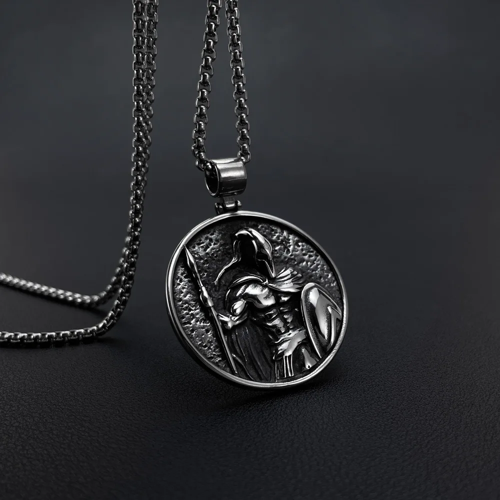 Stainless steel vintage Roman circle Spartan Warrior pendant