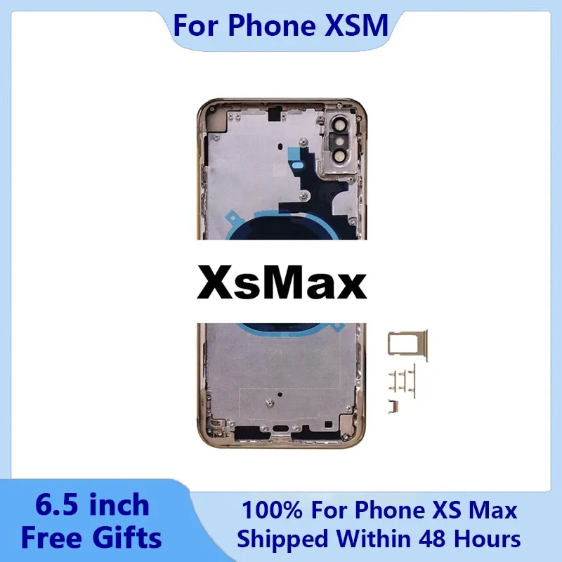 

Rear Housing For iPhone XS Max Back Shell With Free Gifts,Back Cover+Middle Chassis Frame+SIM Tray+Side Key Parts+Tools+Adhesive