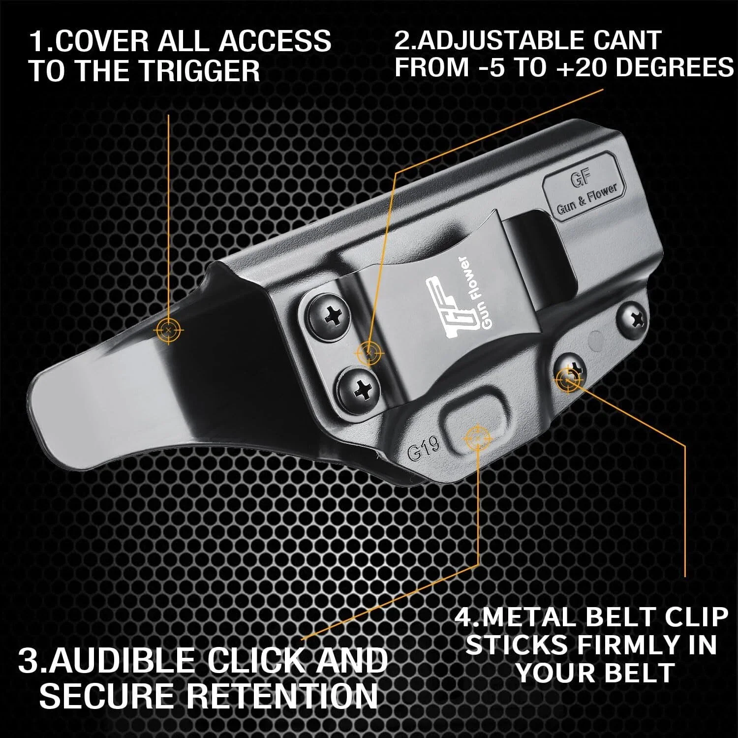 IWB Holster Compatible with G17 G19 19X 44 45 (Gen 3-5),23 32(Gen3-4),Metal Clip,Inside waistband polymer holster,Right Hand